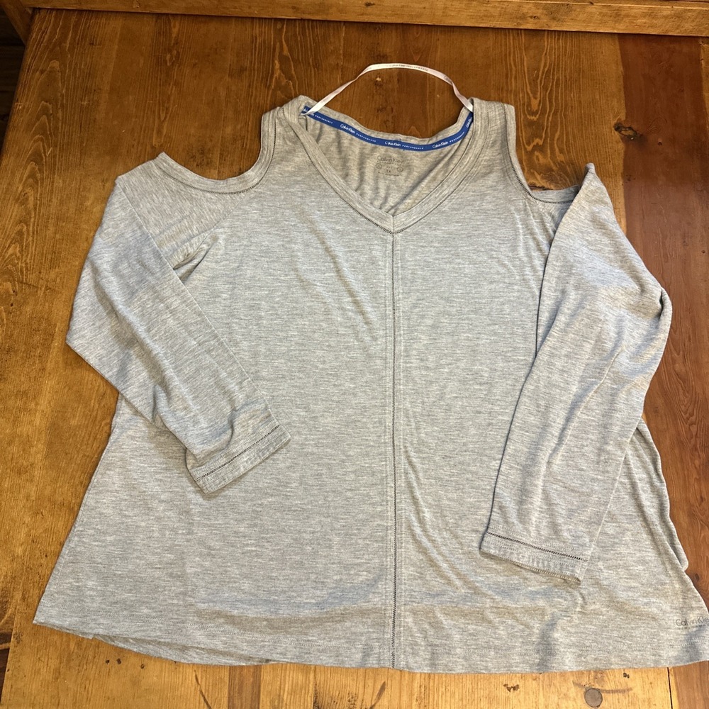 Calvin Klein Performance Women's Top Cut Sleeves Size 1X Gray - Picture 2 of 5